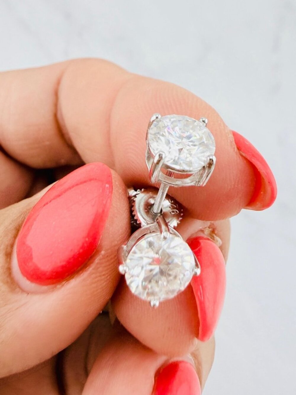 925 Sterling Silver Moissanite Stud Earrings 7mm, White Moissanite Screw Back